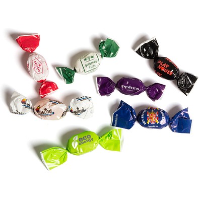 Bonbons im Werbewickler, 3 g, Tutti-Frutti, Folie weiß, inkl. Druck