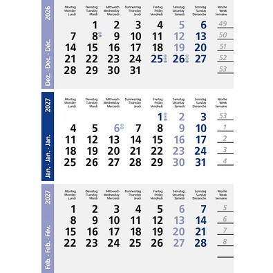 3-Monats-Ersatzkalendarium, grau/blau, 2-Jahre, 2027/2028
