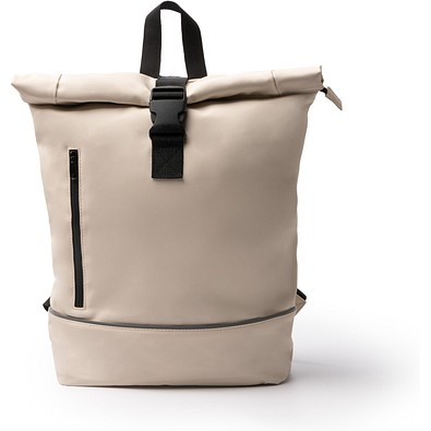 Roll-Top Rucksack aus PU, BEIGE