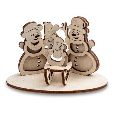 3D Holzpuzzle-Karte, Schneemann-Familie, 2-seit. Druck