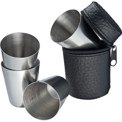 4 Schnapspinchen aus Edelstahl, schwarz