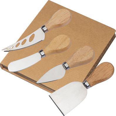 4-teiliges Käsemesserset mit Holzgriffen, beige 4-teiliges Käsemesserset mit Holzgriffen, beige