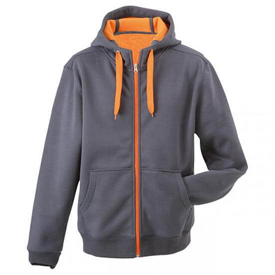 JAMES & NICHOLSON Unisex Jacke mit Kapuze, grau/orange, M