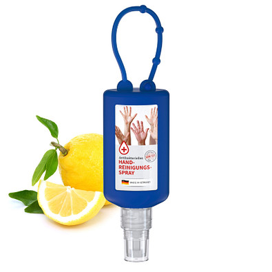 Handreinigungsspray antibakteriell, inkl. Druck, Bumper 50 ml, blau