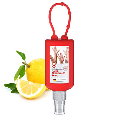 Handreinigungsspray antibakteriell, inkl. Druck, Bumper 50 ml, rot