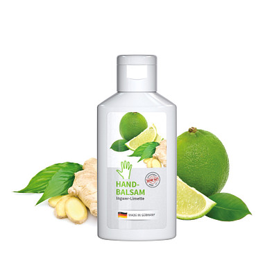 50 ml Flasche weiß - Handbalsam Ingwer - Limette - Body Label