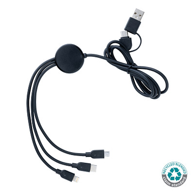 6-in-1 Kabel aus RCS recyceltem TPE und recyceltem Plastik, schwarz