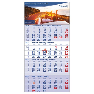 4-Monats-Wandkalender Quattro 2026, blau