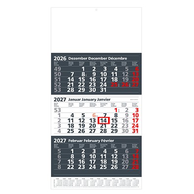 Geiger-Notes Maxi-3-Monats-Wandkalender 2026, anthrazit/weiß