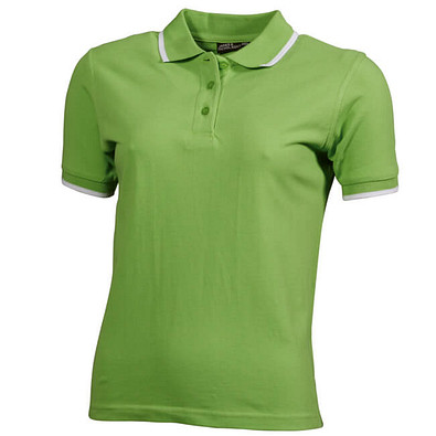 JAMES & NICHOLSON Damen Poloshirt Pique, hellgrün/weiß, S
