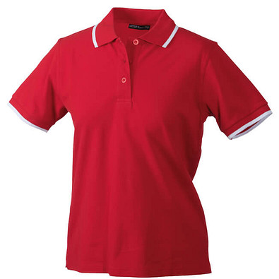 JAMES & NICHOLSON Damen Poloshirt Pique, rot/weiß, L