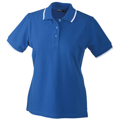 JAMES & NICHOLSON Damen Poloshirt Pique, blau/weiß, L