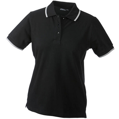 JAMES & NICHOLSON Damen Poloshirt Pique, schwarz/silber, S