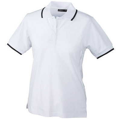 JAMES & NICHOLSON Damen Poloshirt Pique, weiß/dunkelblau, S