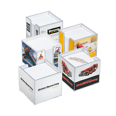 Zettelbox inkl. Rundumdruck, quadratisch Zettelbox inkl. Rundumdruck, quadratisch