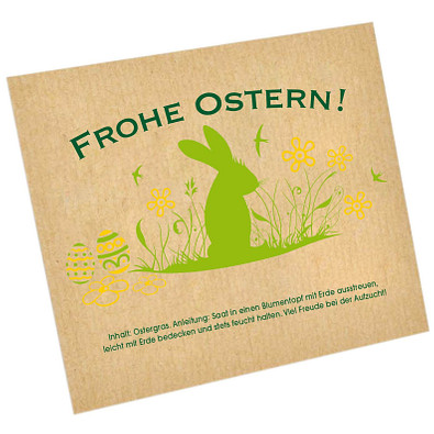 Ostergras-Saattüte, Hase auf Wiese Ostergras-Saattüte, Hase auf Wiese