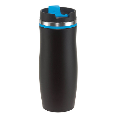 Metall-Isolierbecher Smooth, 400 ml, schwarz/hellblau