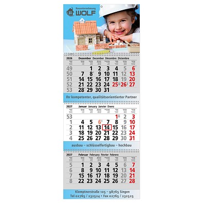 Block-Wandkalender mit Wire-O-Bindung 2026, 3 Block Kalender