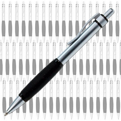 Werbe-Set: 100 LANCE®  Metall-Kugelschreiber Rubber-Grip, inkl. Druck, blaue Mine, silber/schwarz