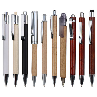 Muster-Set Holz Kugelschreiber, 9 Modelle, natur