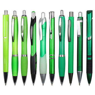 Muster-Set Kunststoff Kugelschreiber Grün, 10 Modelle, grün