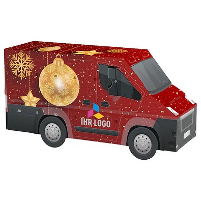 Adventskalender Transporter, Ritter SPORT Schokowürfel, Christbaumkugeln Gold