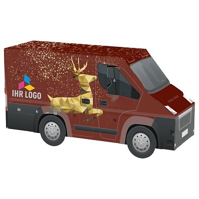 Adventskalender Transporter, share Schokotäfelchen, Rentier, Gold