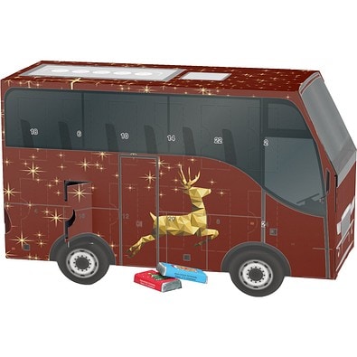 Adventskalender Bus, Alpenmilch-Schokotäfelchen, Rentier, Gold