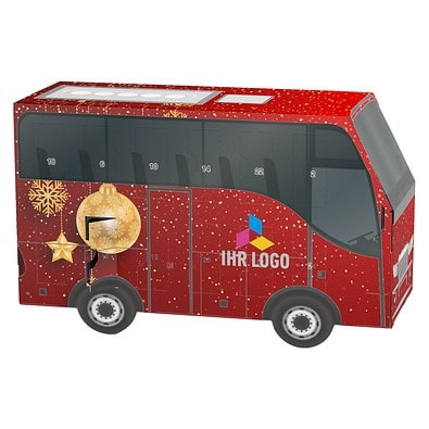 Adventskalender Bus, Ritter SPORT Schokowürfel, Christbaumkugeln Gold