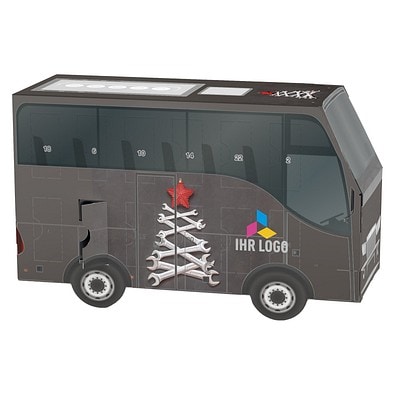 Adventskalender Bus, Ritter SPORT Schokowürfel, Schraubenschlüssel-Tanne