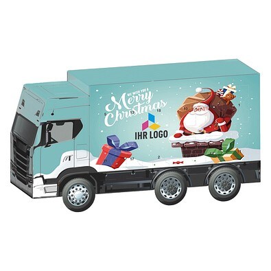 Adventskalender LKW, Ritter SPORT Schokowürfel, Weihnachtsmann im Kamin
