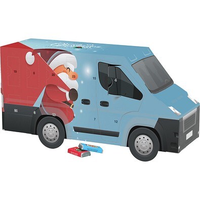 Adventskalender Transporter, Alpenmilch-Schokotäfelchen, Little Santa