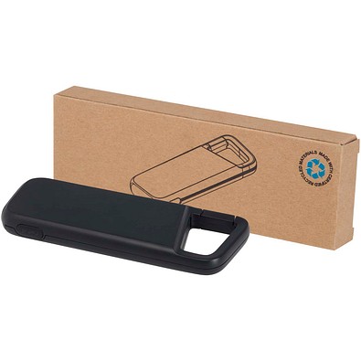 Alkes 12 W 5.000 mAh wasserfeste Powerbank aus recyceltem Kunststoff mit Karabinerhaken, schwarz