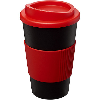Americano Isolierbecher mit Schutzring, 350 ml, schwarz,rot