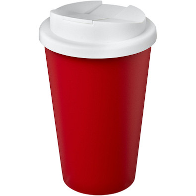 Americano® Eco 350 ml recycelter Becher mit auslaufsicherem Deckel, rot/weiß
