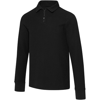 Apollo 245 g/m² Langarm Poloshirt Unisex mit Reißverschluss, schwarz, M