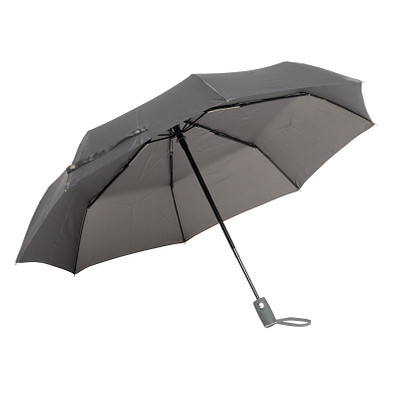 Automatik Windproof Taschenschirm mit farbigem Griff, Dunkelgrau