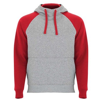 Badet zweifarbiger Kapuzenpullover für Kinder, heather grau / rot, 9/10