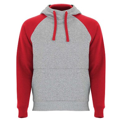 Badet zweifarbiger Kapuzenpullover Unisex, heather grau / rot, 2XL