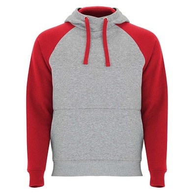 Badet zweifarbiger Kapuzenpullover Unisex, heather grau / rot, XS