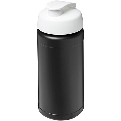 Baseline 500 ml recycelte Sportflasche mit Klappdeckel, schwarz/weiß