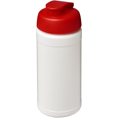 Baseline 500 ml recycelte Sportflasche mit Klappdeckel, weiß/rot