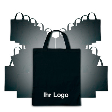 Werbe-Sparset: Baumwolltaschen, 100-tlg., inkl. Druck, kurze Henkel, schwarz