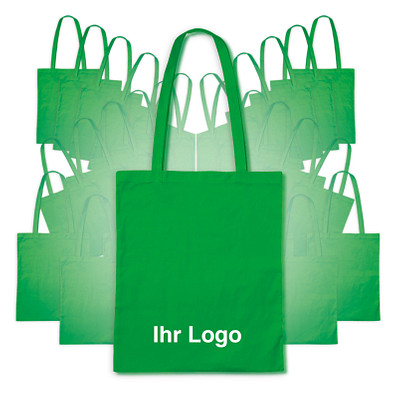 Werbe-Sparset: Baumwolltaschen, 100-tlg., inkl. Druck, lange Henkel, apfelgrün