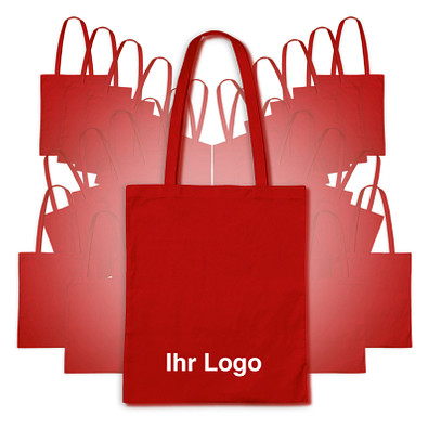 Werbe-Sparset: Baumwolltaschen, 100-tlg., inkl. Druck, lange Henkel, rot