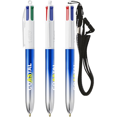 BIC® 4 Colours® Bicolor + Umhängeband Blau/Silber