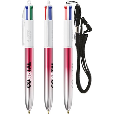 BIC® 4 Colours® Bicolor + Umhängeband Rosa/Silber