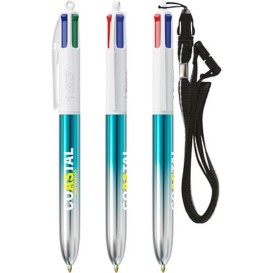 BIC® 4 Colours® Bicolor + Umhängeband Türkis/Silber