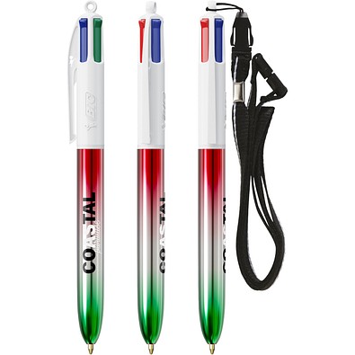 BIC® 4 Colours® Flaggen Kollektion + Schlüsselband Grün - Silber - Rot