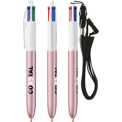 BIC® 4 Colours® Glacé mit Schlüsselband Rosa Glacé / Weiß